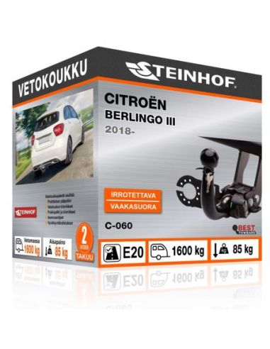 Vetokoukku Citroën BERLINGO III vaakasuoraan irrotettava