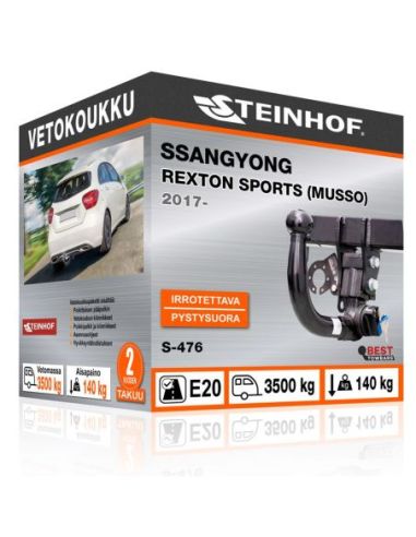 Vetokoukku Ssangyong REXTON SPORTS (MUSSO) pystysuoraan irrotettava