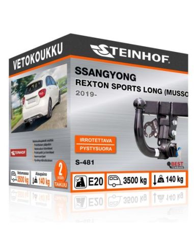 Vetokoukku Ssangyong REXTON SPORTS LONG (MUSSO GRAND) pystysuoraan irrotettava